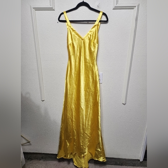 Lulus Perfectly Classy Yellow Satin Strappy Maxi Dress Wedding Party Formal - Picture 6 of 9